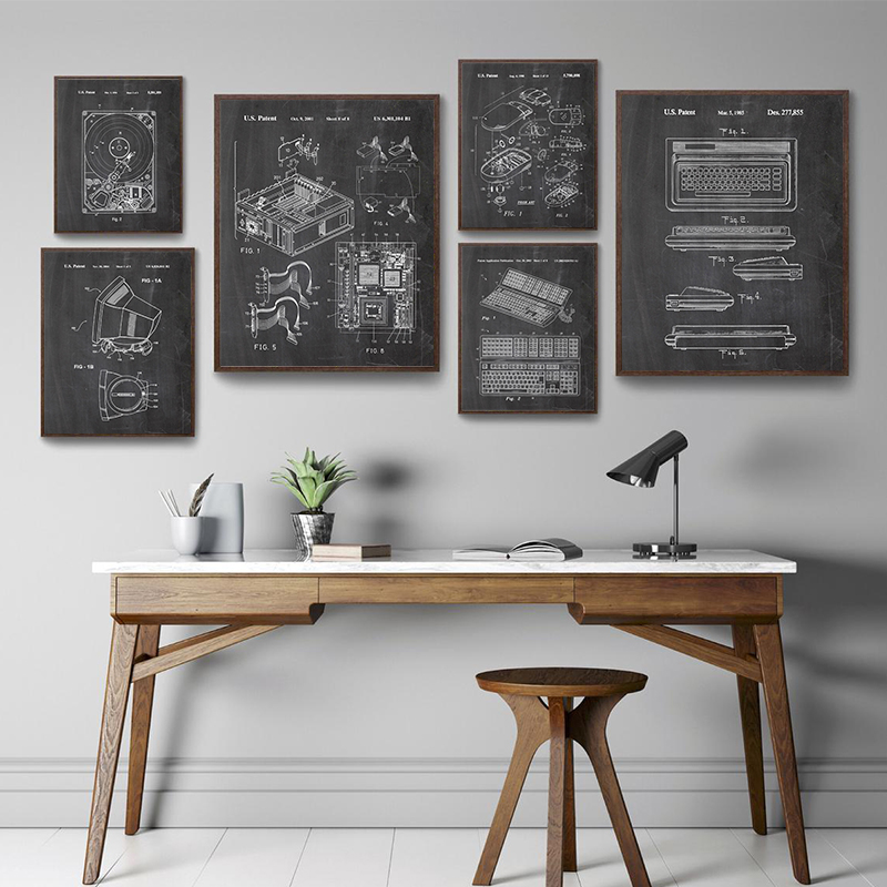 Tech Office Wall - Set di 6 Stampe Vintage di
